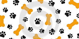 Black trace of dog paw pattern with paw footprints and bones, dog bone background isolated illustration cartoon repeat wallpaper photo